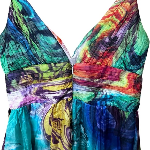 Oleg Cassini 100% Silk Y2K 90s Babydoll Colorful Cocktail Dress size 10 - Picture 3 of 14
